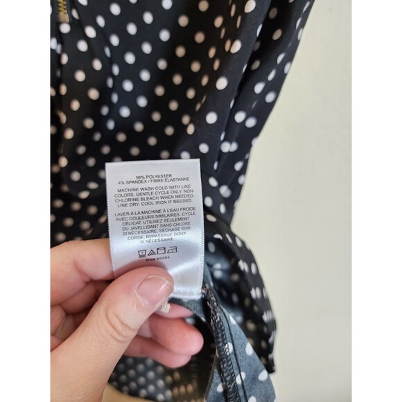 Express Blouse Top Small Black White Polka Dot Zip V-Neck Short Sleeve High Low - Picture 7 of 7